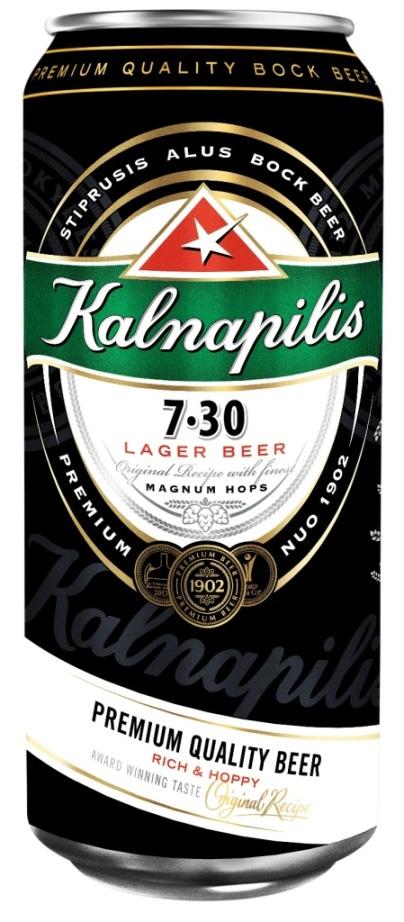 Prekės ženklas: STIPRUSIS ALUS BOCK BEER Kalnapilis 7.30 LAGER BEER PREMIUM QUALITY BEER